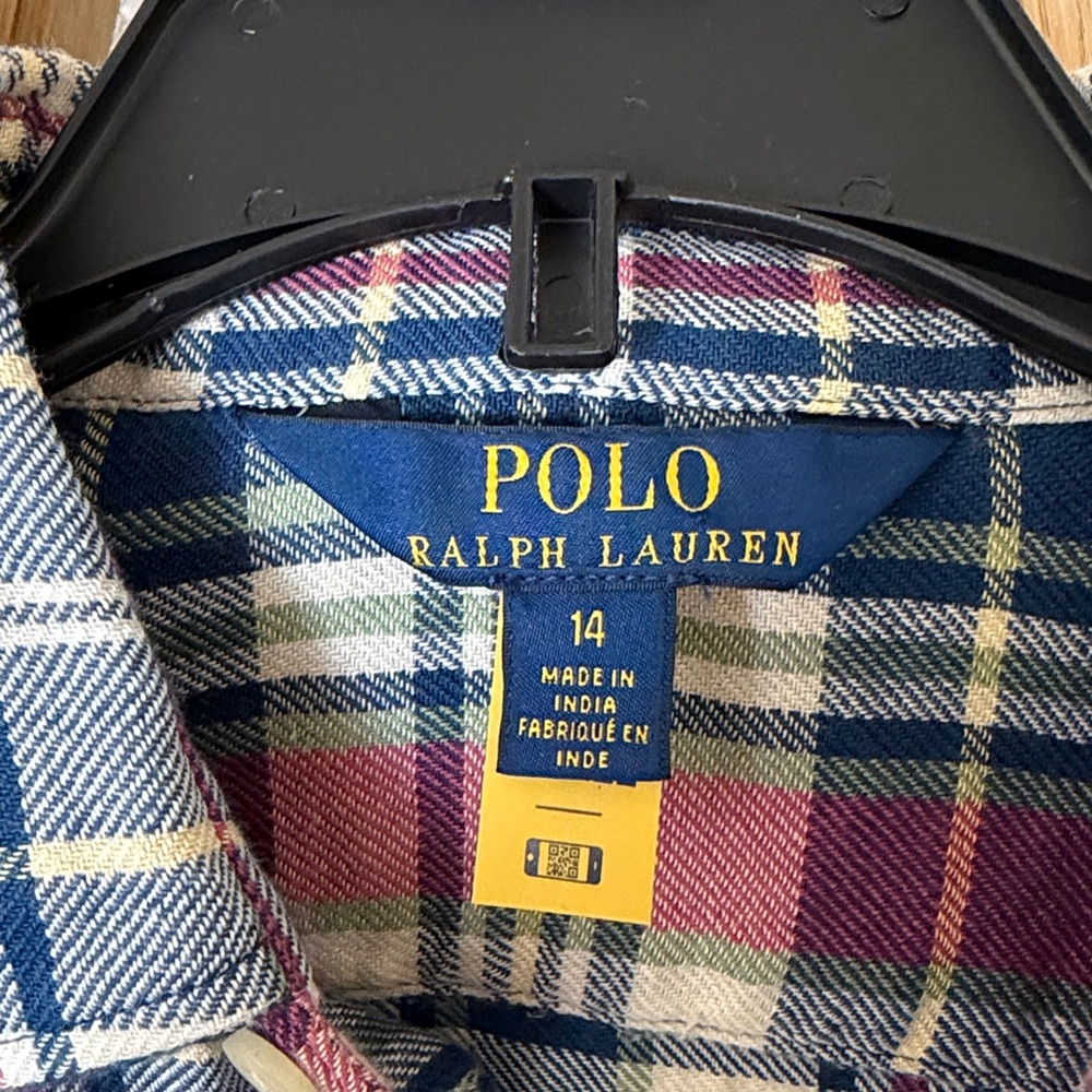 Polo by Ralph Lauren Girls 14 Blue, Burgundy & White Plaid Shirt Dress - Picture 2 of 3
